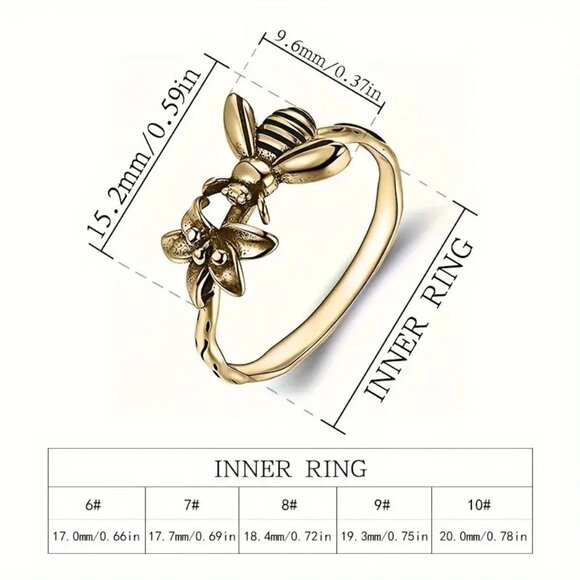 Copper Plated Bee and Flower Ring for Women Size 7 - Picture 3 of 3